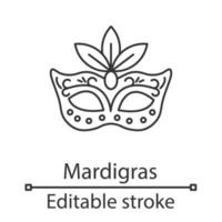 Mardi Gras linear icon. Thin line illustration. Fat Tuesday. Carnival mask. Masquerade ball. Contour symbol. Vector isolated outline drawing. Editable stroke