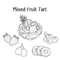 línea de boceto de tarta de frutas mixtas vector