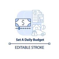 Set daily budget light blue concept icon. Plan travel expenses. Road trip advice abstract idea thin line illustration. Isolated outline drawing. Editable stroke. vector