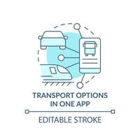 Transport options in one app turquoise concept icon. Mobile application. Maas perk abstract idea thin line illustration. Isolated outline drawing. Editable stroke. vector