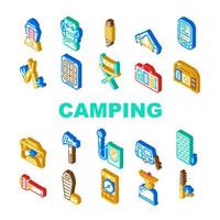 Camping Hiker Tool And Gadget Icons Set Vector