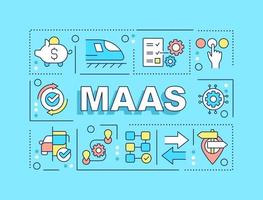 MaaS word concepts blue banner. Digital transport system Infographics with editable icons on color background. Isolated typography. Vector illustration with text.