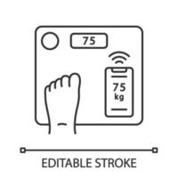 icono lineal de escalas corporales inalámbricas inteligentes. pérdida de peso, dispositivo de control del índice de masa corporal. básculas de baño digitales. ilustración de línea delgada. símbolo de contorno dibujo de contorno aislado vectorial. trazo editable vector