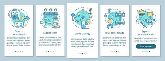 Esports tournament onboarding mobile app page screen with linear concepts. Online video game competitions walkthrough steps graphic instructions. UX, UI, GUI vector template with illustrations