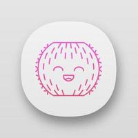 Barrel cactus app icon. Cactus with smiling face. Echinocactus wild cacti. Happy tropical plant with smiling eyes. UI UX user interface. Web or mobile applications. Vector isolated illustrations