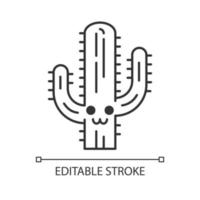 Saguaro cute kawaii linear character. Cactus with smiling face. Wild cacti. American wildflower. Happy tropical plant. Thin line icon. Vector isolated outline illustration. Editable stroke