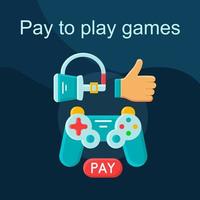 Pay to play flat concept vector icon. Digital entertainment idea cartoon color illustrations set. Play games. VR. Isolated graphic design element