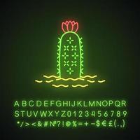 Hedgehog cactus in ground neon light icon. Echinopsis. Sea-urchin cactus. South America native desert plant. Glowing sign with alphabet, numbers and symbols. Vector isolated illustration