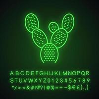Bunny ears cactus neon light icon. Opuntia microdasys. Prickly pear cactus. Mexican exotic flora. Glowing sign with alphabet, numbers and symbols. Vector isolated illustration