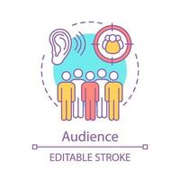Audience concept icon. Listening. Group of people. Target audience. Community, society. Public speaking idea thin line illustration. Communication skills. Vector isolated drawing. Editable stroke