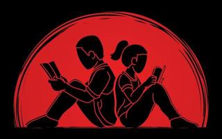 Children Boy and Girl Reading Books
