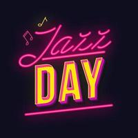 Jazz day vintage 3d neon light lettering. Retro bold font. Pop art stylized text. Old school style letters. 90s, 80s concert promo poster, banner typography design. Dark blue color background