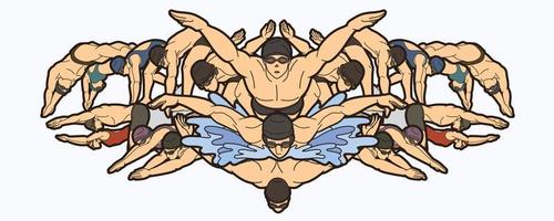 Group of Swimmer Swimming Sport Action vector