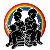 Boy and Girl Reading Books Together vector