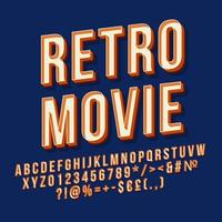 Retro movie 3d vector lettering. Vintage bold font. Pop art stylized text. Old school style letters, numbers, symbols pack. 90s, 80s poster, banner, t shirt typography design. Navy color background