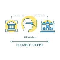 AR tourism concept icon. Visual tour guide and navigation. Interactive hotel. AR sightseeing. Augmented reality for tourist idea thin line icons. Vector isolated outline drawing. Editable stroke