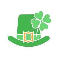 Saint Patrick's Day glyph color icon. March 17th. Leprechaun hat with four leaf clover. Silhouette symbol on white background with no outline. Negative space. Vector illustration