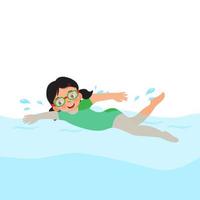 cute little girl wear googles enjoying swimming in a pool vector