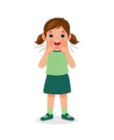 cute little child girl shouting and screaming loud with hands near her mouth vector