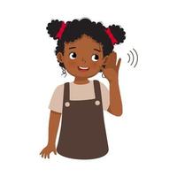 cute little African child girl with hearing problem try listening attentively by putting her hand to ear vector