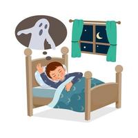 cute little child boy having a nightmare bad dream sleeping at night vector