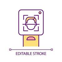 Facial recognition RGB color icon. Biometric identification device. Computer algorithms. Human face analysis. Isolated vector illustration. Simple filled line drawing. Editable stroke.