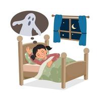 cute little girl having a nightmare bad dream sleeping at night vector