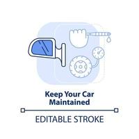 Keep your car maintained light blue concept icon. Engine oil. Road trip advice abstract idea thin line illustration. Isolated outline drawing. Editable stroke.