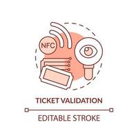 Ticket validation red concept icon. Acquisition of transport ticket. Maas issue abstract idea thin line illustration. Isolated outline drawing. Editable stroke. vector