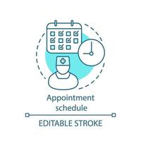 Appointment schedule concept icon. Regular medical exam. Annual health check up. Preventive examination appointment idea thin line illustration. Vector isolated outline drawing. Editable stroke