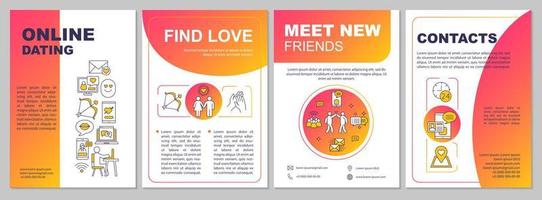 Online dating app brochure template layout. Find love idea. Flyer, booklet, leaflet print design with linear illustrations. Vector page layouts for magazines, annual reports, advertising posters
