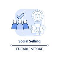 Social selling light blue concept icon. Sales trend abstract idea thin line illustration. Target customers on social media. Isolated outline drawing. Editable stroke. vector