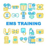 conjunto de iconos de colección de dispositivos de entrenamiento ems vector