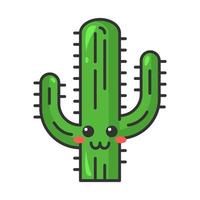 Saguaro cute kawaii vector character. Cactus with smiling face. Embarrassed wild cacti. American wildflower. Flushed tropical plant. Funny emoji, emoticon. Isolated cartoon color illustration