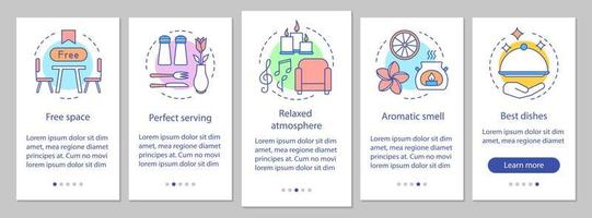 Food service onboarding mobile app page screen vector template. Catering industry. Restaurant benefits. Walkthrough website steps with linear illustrations. UX, UI, GUI smartphone interface concept