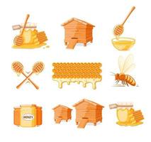 Set of elements of the honey concept isolated on white background. Symbols for honey design labels and emblems. Vector illustration