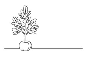 Continuous line drawing of a flower in a pot. Beautiful flower Isolated on a white background. Vector illustration