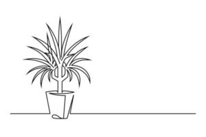 Continuous line drawing of a flower in a pot. Beautiful flower Isolated on a white background. Vector illustration