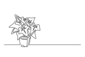 Continuous line drawing of a flower in a pot. Beautiful flower Isolated on a white background. Vector illustration