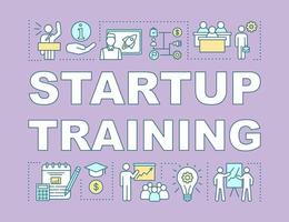 Startup training word concepts banner. Business seminar, conference. High economic education. Presentation, website. Isolated lettering typography idea with linear icons. Vector outline illustration