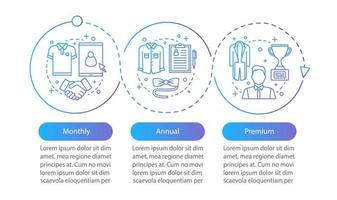 plantilla infográfica vectorial de servicios de consulta de estilo masculino. club de caballeros. descuentos en compras. planes tarifarios. visualización de datos con tres pasos y opciones. gráfico de línea de tiempo del proceso. diseño de flujo de trabajo vector