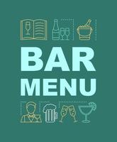 Bar menu word concepts banner. Alcoholic beverages. Alcohol drink map. Alco party. Presentation, website. Isolated lettering typography idea with linear icons. Vector outline illustration