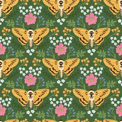 Butterfly and flowers summer vector seamless pattern. Damask floral texture in retro style. Hand drawn cute design for fabric or wallpaper.