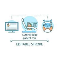Cutting edge patient care concept icon. Progressive computer technology in medicine. Clinic with advanced equipment idea thin line illustration. Vector isolated outline drawing. Editable stroke
