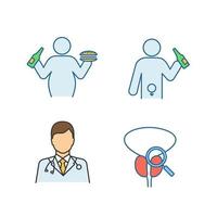 conjunto de iconos de colores de salud de los hombres. obesidad, alcoholismo y disfunción eréctil, urólogo, examen de próstata. alimentación y estilo de vida poco saludables. ilustraciones vectoriales aisladas vector