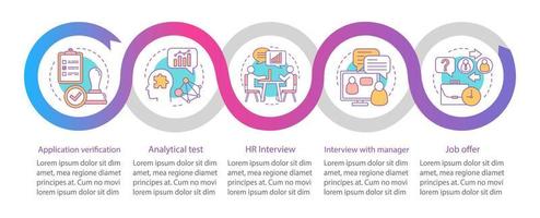 Headhunting process vector infographic template. Getting job. Recruitment. Data visualization with five steps and options. Process timeline chart. Workflow layout with icons