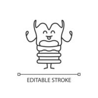 Happy larynx character linear icon. Thin line illustration. Smiling voice box emoji. Healthy larynx. Respiratory system health. Contour symbol. Vector isolated outline drawing. Editable stroke