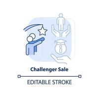 Challenger sale light blue concept icon. Highly effective selling technique abstract idea thin line illustration. Isolated outline drawing. Editable stroke.