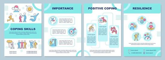 Healthy coping skills for teens mint brochure template. Leaflet design with linear icons. Editable 4 vector layouts for presentation, annual reports.