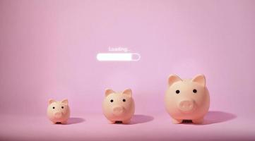 Piggy bank isolated on pink background. Saving money concept. photo